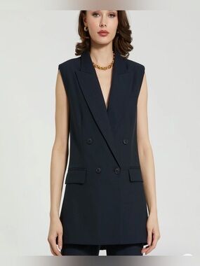 Mac Duggal Black Sleeveless Double-Breasted Black Blazer Vest size XS New